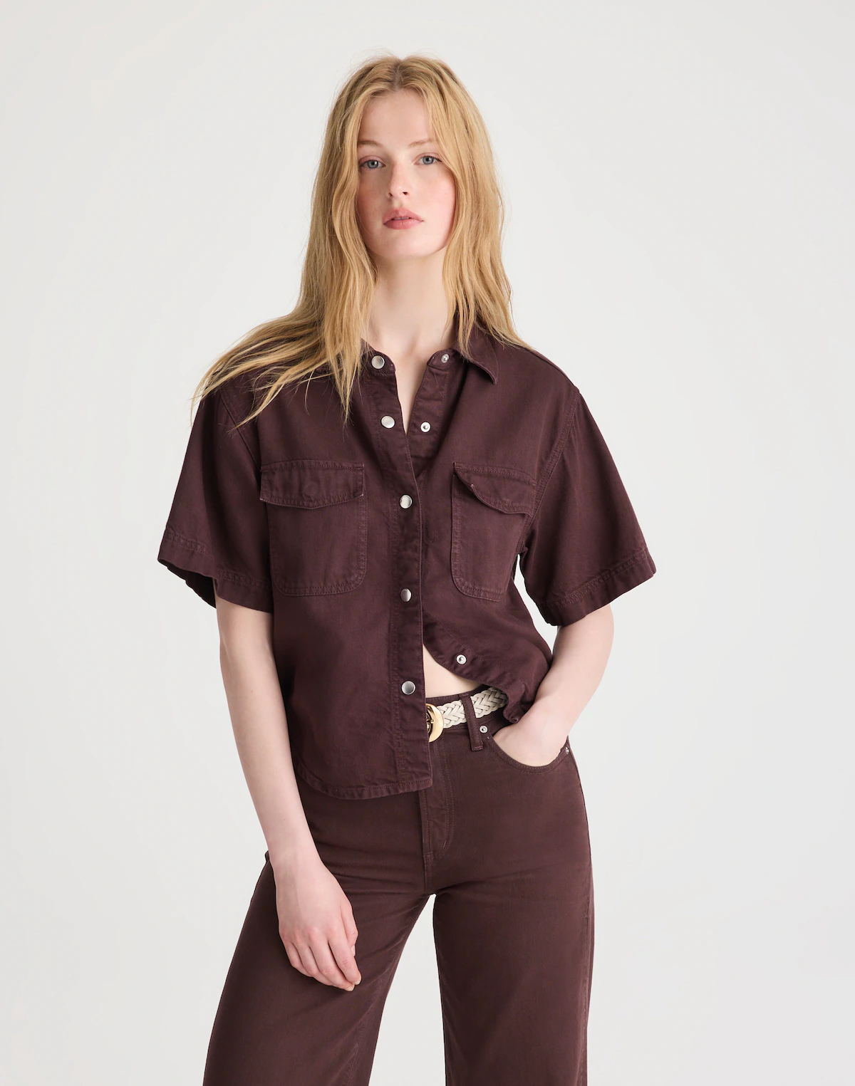 Airy Denim Utility-Pocket Shirt