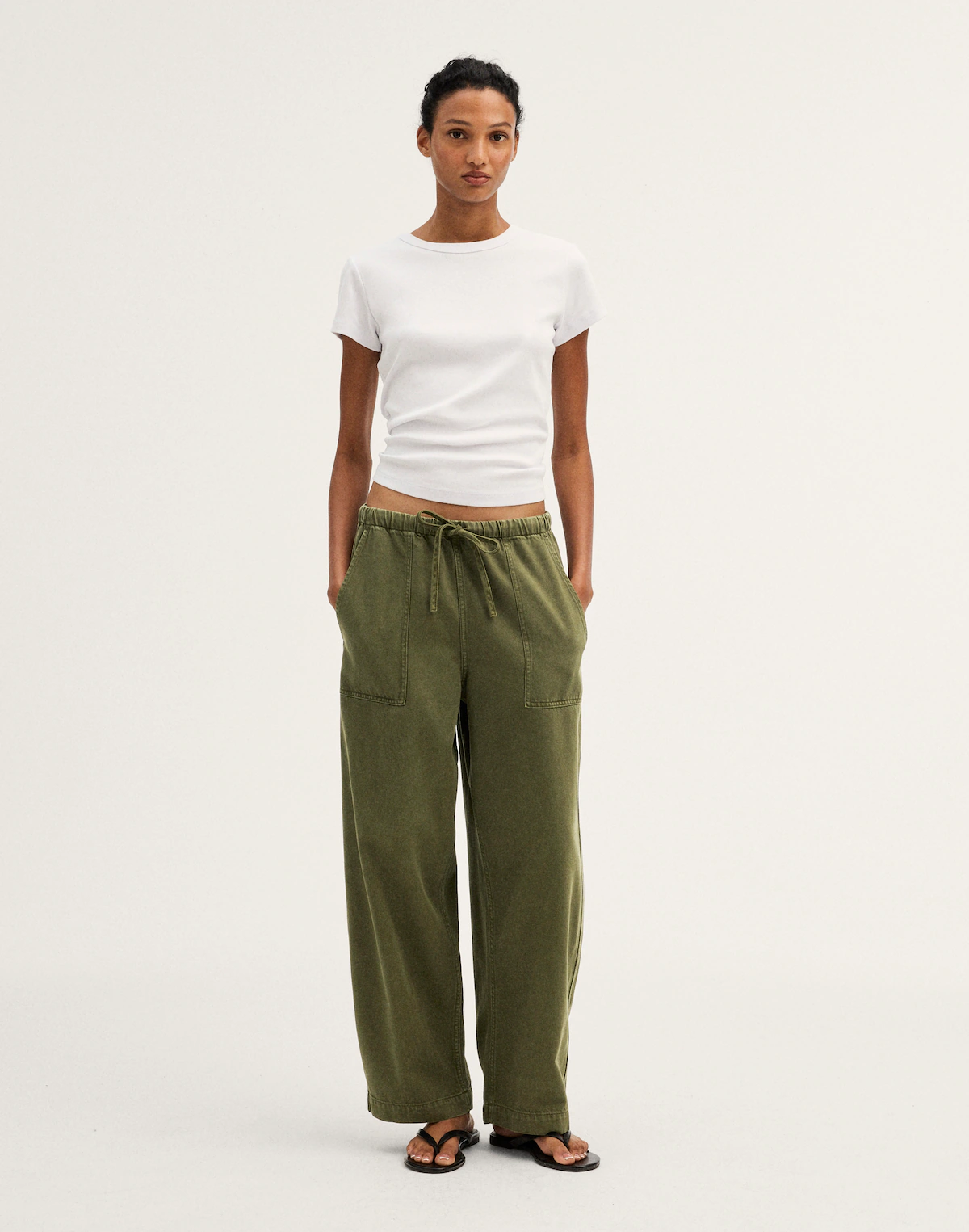 Pull-On Barrel-Leg Utility Pants in Airy Denim