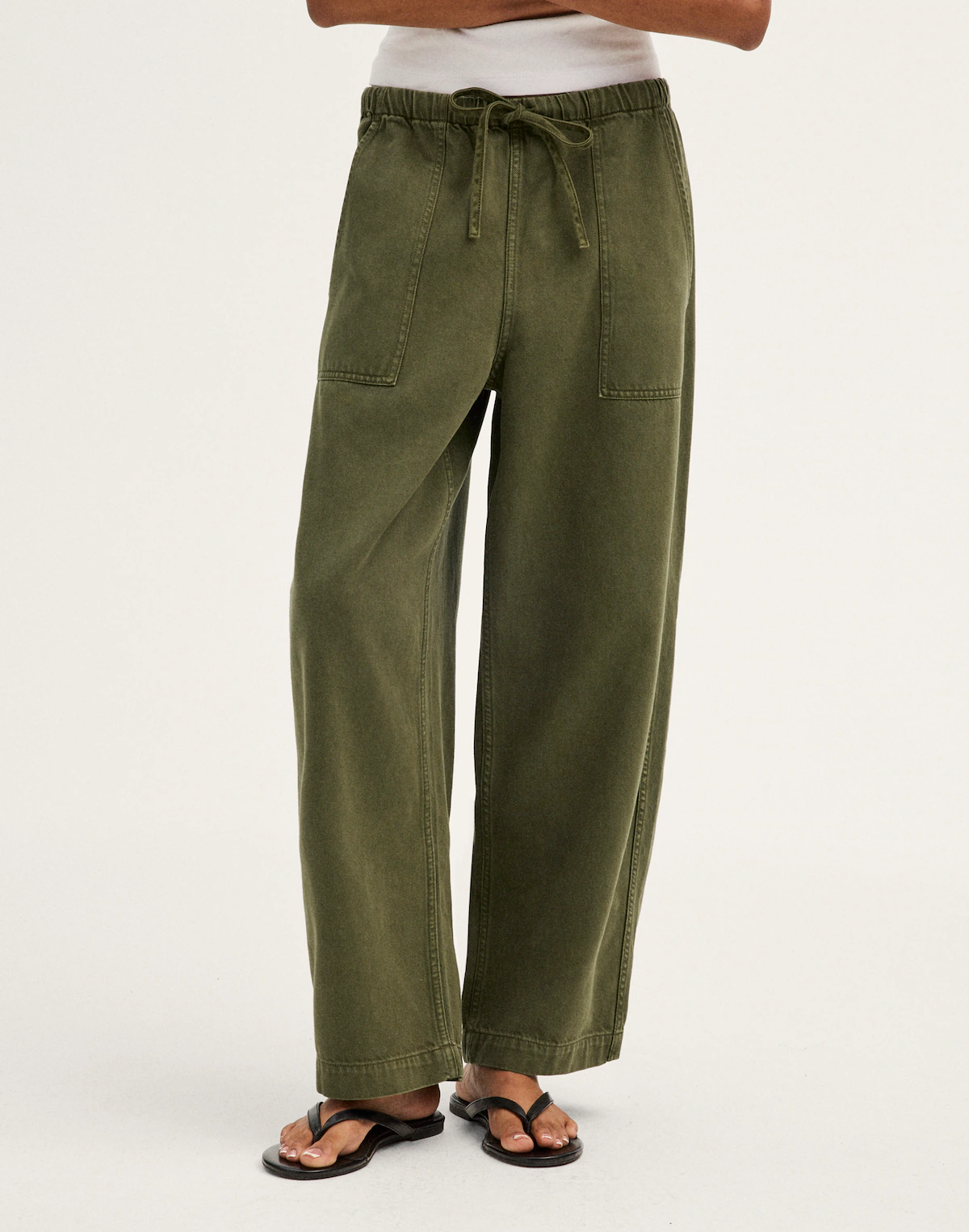 Pull-On Barrel-Leg Utility Pants in Airy Denim