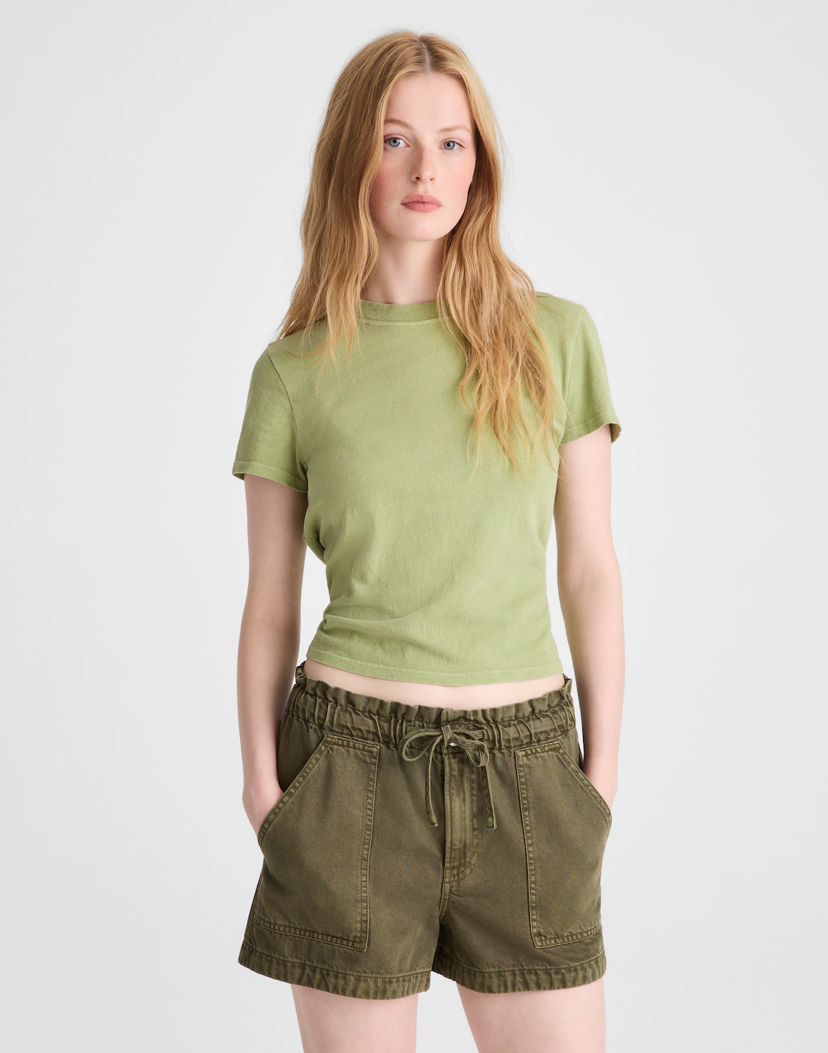Pull-On Utility Shorts in Airy Denim