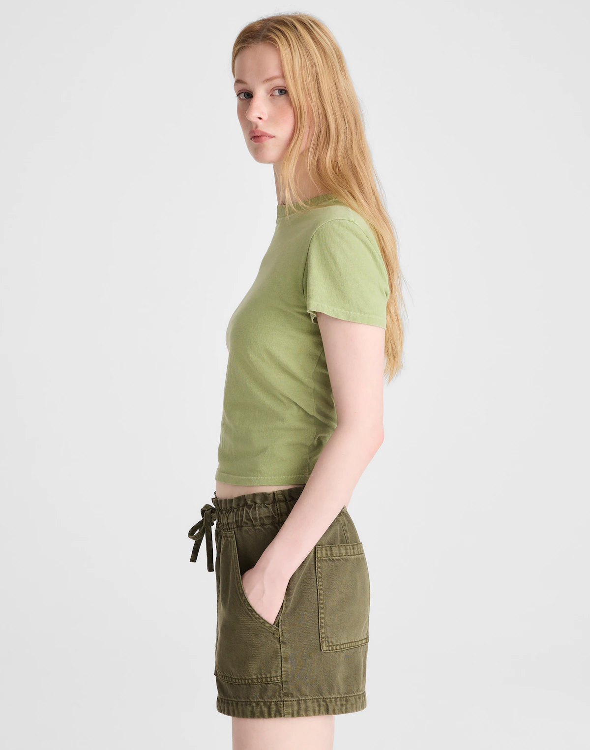 Pull-On Utility Shorts in Airy Denim