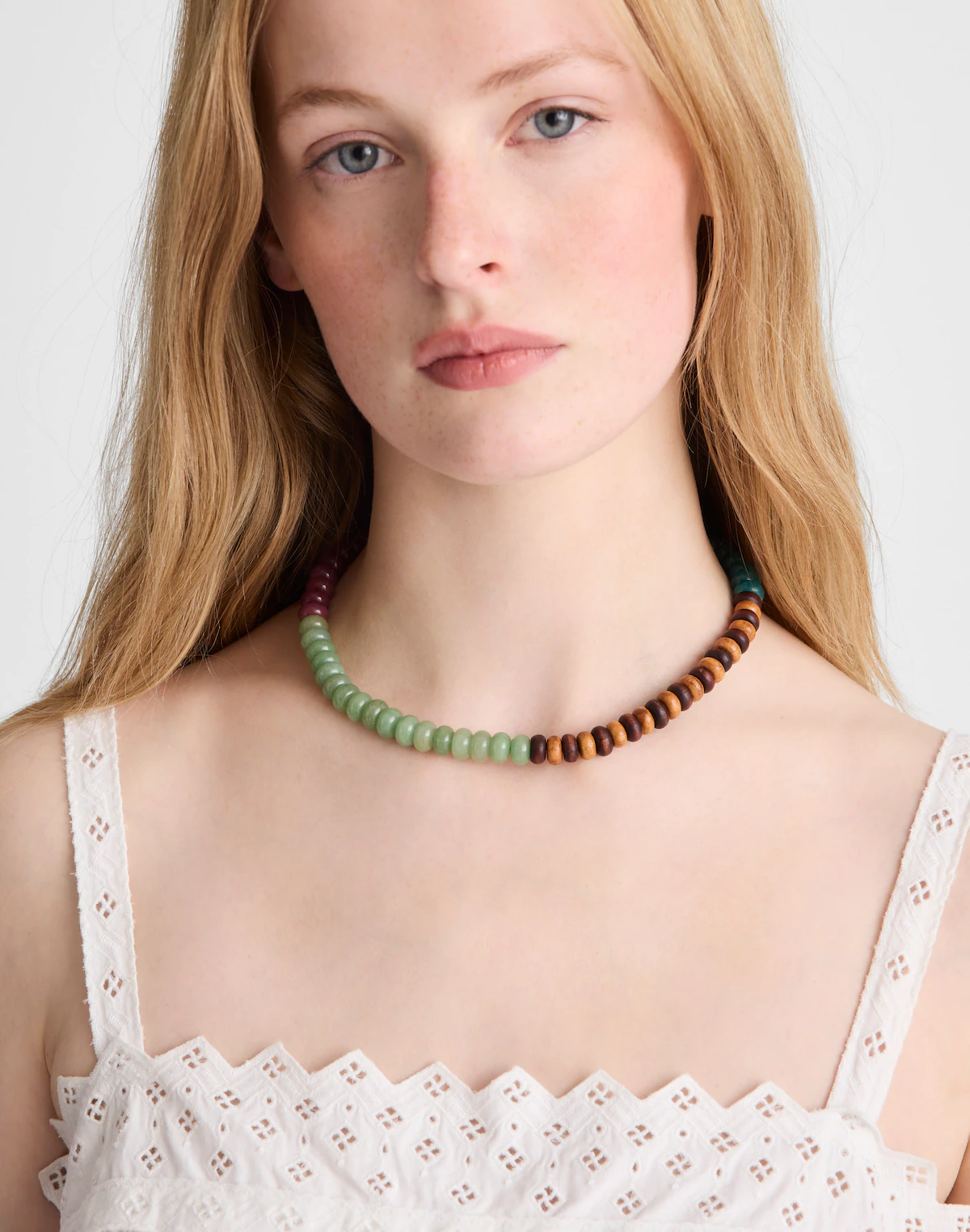 Semiprecious Wood Beaded Choker Necklace